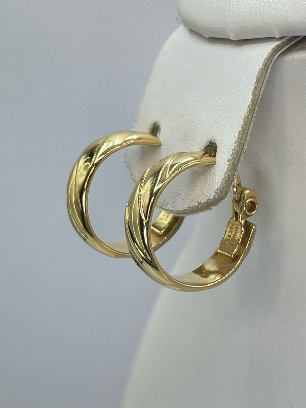 Vintage Monet Gold Tone Textured Hoop Earrings Signed Designer Jewelry
